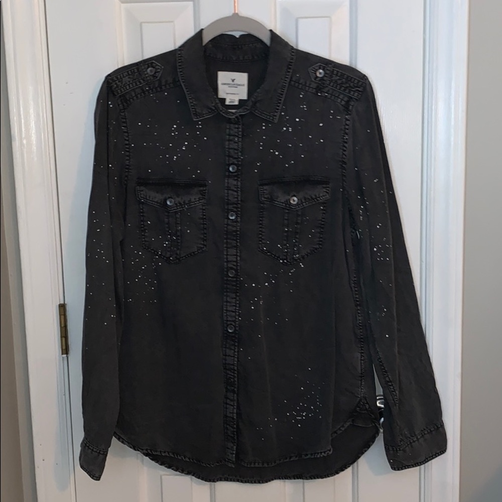 Charcoal with white splatter boyfriend button up